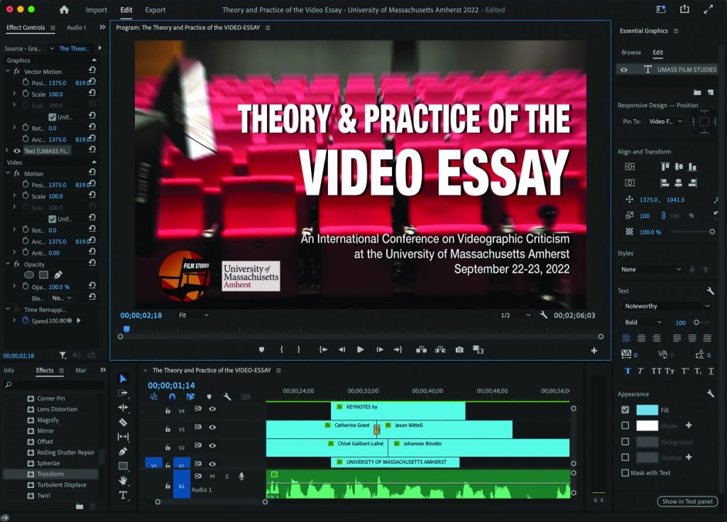 Video Essay Conference University of Massachusetts&nbsp;Amherst